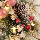 Pre-lit Snow Christmas Wreath with Red Balls,Berries and Bows,24 Inch 50 Battery Operated LED Lights,Holiday Decoration for Front Door Outdoor — 2
