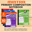 Mintra Primary Composition Notebook, 4 Pack, Assorted Colors 80 Sheets, 7.5in x 9.75in, 1/2 Sheet, Ruled with Drawing Area, Flexible Hardcover Journal, Grades K-2, School & Home Use | Primary Ruled - Assorted — 2