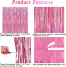 2 Pack Glitter Pink Backdrop, 3.28 FT x 7.05 FT Birthday Party Decorations, Laser Pink Fringe Curtains Foil Streamer Tinsel, Pink Curtains Photo Backdrop Happy Birthday Valentines Day Backdrop | 2 PCS — 3