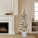 Puleo International 6ft Pre-Lit Potted Flocked Pencil Christmas Tree — 2