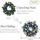 Valery Madelyn 20'' Pre-Lit Christmas Wreath for Front Door with Lights, Large Lighted Outdoor Christmas Wreath with Peacock Feathers & Balls for Home Porch Fireplace Window Holiday Party Wall Decor — 5