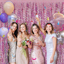 Pink Backdrop Party Decorations Pink Streamers Tinsel Foil Fringe Curtains Wavy Sparkle Metallic Pink Curtain Photo Booth Props for Birthday Wedding Valentines Day Bachelorette Decorations | 2 Pack — 3