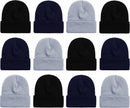12 Pack Winter Beanie Hats for Men Women, Warm Cozy Knitted Cuffed Skull Cap, Wholesale - 12 Pack Black / Navy Blue / Gray — 1