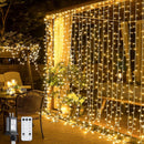 JMEXSUSS 300 LED Remote Control Curtain Lights, Plug in Fairy Curtain Lights Outdoor, Window Wall Hanging String Lights for Bedroom Indoor Dorm Backdrop Wedding Party Patio Christmas Decor, Warm White | *Warm White — 1