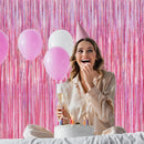 2 Pack Glitter Pink Backdrop, 3.28 FT x 7.05 FT Birthday Party Decorations, Laser Pink Fringe Curtains Foil Streamer Tinsel, Pink Curtains Photo Backdrop Happy Birthday Valentines Day Backdrop | 2 PCS — 4