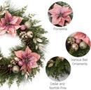DecorbyHannah 24" Pre-Lit Pink Christmas Wreath with Lights, Large Lighted Christmas Door Wreath with Poinsettias, Battery Operated Outdoor Winter Xmas Wreaths Decor — 3