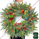 24 Inch Prelit Christmas Wreath for Front Door, Real Touch Norfolk Pine Wreath with Dual Color Change & Timer,Artificial Pine Tips,Cypress Leaves,Red Berries and Pinecone for Door Home Outdoor Decor — 1
