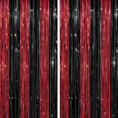 DECOCKRAT 2 Pack Foil Fringe Backdrop - Red&Black Shiny Tinsel Curtains for Party Decoration/Photo Booth Props - 3.3x6.6 FT Metallic Foil Backdrop for Birthday, Wedding, Graduation, Christmas. | Red Black — 1
