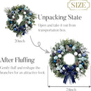 Valery Madelyn 24'' Pre-Lit Christmas Wreath for Front Door with Light, Collapsible Lighted Outdoor Christmas Wreath with Silvery Blue Xmas Balls Ribbons for Home Porch Fireplace Window Holiday Decor — 4