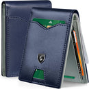 GSOIAX Slim Wallet for Men Rfid Blocking Leather Bifold Front Pocket Carbon Fiber Men's Money Clips Credit Card Holder With Gift Box (Dark Blue and Beige)
