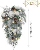 Valery Madelyn Pre-Lit Christmas Teardrop Swag for Decorating Outdoor, 24 Inch Sliver White Mailbox Swag Decoration with 20 LED Lights, Ball Ornaments for Front Door Stairway Window Shelf Xmas Decor — 6