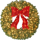 Best Choice Products 60in Large Artificial Pre-Lit Fir Christmas Wreath Holiday Accent Decoration for Door, Mantel w/Red Lighted Bow, 375 LED Lights, 930 PVC Tips, Power Plug-in — 1