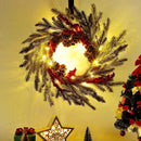 winemana 24 Inch Pre-Lit Christmas Wreath with Hanger, Timer, Pine Cone and Red Berries, Battery-Operated 20 LED Lighted Artificial Wreath Decoration for Front Door Mantel Xmas Party — 7
