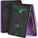 GSOIAX Slim Wallet for Men Rfid Blocking Leather Bifold Front Pocket Carbon Fiber Men's Money Clips Credit Card Holder With Gift Box (Carbon Black and Purple)