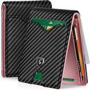 GSOIAX Slim Wallet for Men Rfid Blocking Leather Bifold Front Pocket Carbon Fiber Men's Money Clips Credit Card Holder With Gift Box (Pink and Carbon Black)