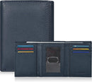 Real Leather Mens Trifold Wallet - RFID Slim Minimalist Front Pocket Gift (Classic Navy)