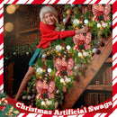 Lyrow 4 Pack Christmas Artificial Swags 24" Xmas The Cordless Prelit Stairway Swag Teardrop Trim Wreath Door Stair Garland Christmas Decoration for Outdoor Home Garden Decor(Red White,Retro Style) — 6