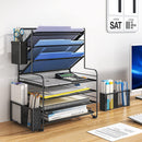 Simple Trending 7 Tier Desk File Organizer, Letter Tray Paper Organizer with Pen Holder and Metal Hanging Basket, Black — 2