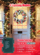 Pre-Lit Artificial Christmas Wreath 24Inch, Christmas Door Decorations Wreath with 50LED Warm Lights, Christmas Balls, Pine Needles, and Red Berries for Front Door Wall Windows X-mas Ornament — 5