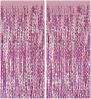 Pink Backdrop Party Decorations Pink Streamers Tinsel Foil Fringe Curtains Wavy Sparkle Metallic Pink Curtain Photo Booth Props for Birthday Wedding Valentines Day Bachelorette Decorations | 2 Pack — 1