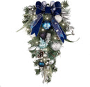 Valery Madelyn Pre-Lit Christmas Teardrop Swag for Decorating Outdoor, 24 Inch Silver Blue Mailbox Swag Decoration with 20 LED Lights, Ball Ornaments for Front Door Stairway Window Shelf Xmas Decor — 1