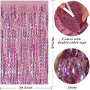 Pink Backdrop Party Decorations Pink Streamers Tinsel Foil Fringe Curtains Wavy Sparkle Metallic Pink Curtain Photo Booth Props for Birthday Wedding Valentines Day Bachelorette Decorations | 2 Pack — 2