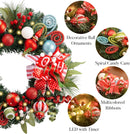 Valery Madelyn 24'' Pre-Lit Christmas Wreath for Front Door with Light, Collapsible Lighted Outdoor Christmas Wreath with Multi-colored Xmas Ball Bow for Home Porch Fireplace Window Holiday Wall Decor — 5