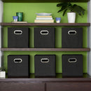 Household Essentials Foldable Fabric Storage Bins 6 Piece Set, Strong Poly-Woven Fabric, Sturdy Chipboard Sides, Grommet Front Handle, Stackable, Classic Design, Black — 7
