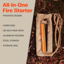 PREPARED4X Fire Starter Survival Tool - All-in-One Flint and Steel Fire Starter Kit - Ferro Rod Fire Starter with 36" Waterproof Tinder Wick Rope and Steel Fire Striker - Patented Firestarter — 8
