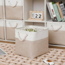 MidmmVick 13 x 13 Inch Cube Storage Bins, 6 Pack Extra Large Collapsible Fabric Storage Bin with Ropes, Foldable Storage Cubes for Home (White & Beige-13"x13"x13") — 4
