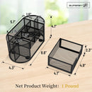 Mesh Desk Organizer with Drawer, 9-Compartment Pen Holder for Desk, Black — 3