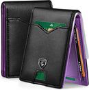 GSOIAX Slim Wallet for Men Rfid Blocking Leather Bifold Front Pocket Carbon Fiber Men's Money Clips Credit Card Holder With Gift Box (Black and Purple)