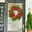 Christmas Wreaths for Front Door- 24 Inch Outdoor Prelit Christmas Door Wreath with Lights, Lighted Xmas Wreath with Poinsettia Flowers,Red Berries,Golden Ball- Home Christmas Decorations — 2