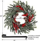 winemana 24 Inch Pre-Lit Christmas Wreath with Hanger, Timer, Pine Cone and Red Berries, Battery-Operated 20 LED Lighted Artificial Wreath Decoration for Front Door Mantel Xmas Party — 2
