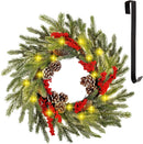 winemana 24 Inch Pre-Lit Christmas Wreath with Hanger, Timer, Pine Cone and Red Berries, Battery-Operated 20 LED Lighted Artificial Wreath Decoration for Front Door Mantel Xmas Party — 1