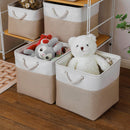 MidmmVick 13 x 13 Inch Cube Storage Bins, 6 Pack Extra Large Collapsible Fabric Storage Bin with Ropes, Foldable Storage Cubes for Home (White & Beige-13"x13"x13") — 3