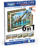 TOSY Picture Cube Life with Dinos: 6-in-1 Magnetic Picture Puzzle, 80 Blocks, 480 Puzzle Faces, 0.63 in, B023, Seamless UV Art, Display-Ready Frame, Collectible, STEM/STEAM Gift for Kids & Adults — 1