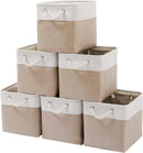 MidmmVick 11 x 11 Inch Cube Storage Bins, 6 Pack Large Collapsible Fabric Storage Bin with Ropes, Foldable Storage Cubes for Home, Office,Closet, Clothes, Toys Organizer (White & Beige-11"x11"x11") — 1