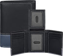 Real Leather Mens Trifold Wallet - RFID Slim Minimalist Front Pocket Gift (Black/Navy)