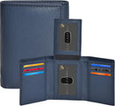 Real Leather Mens Trifold Wallet - RFID Slim Minimalist Front Pocket Gift (Blue)