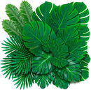 Decopom Artificial Palm Leaves 60-108 Pack - 6 Kinds Large Small Green Fake Palm Leaf with Stems for Safari Jungle Hawaiian Luau Party Table Decoration Wedding Birthday | 60 Pack — 1
