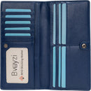 Bveyzi Ultra Slim Thin Leather RFID Blocking Credit Card Holder Bifold Clutch Wallets for Women - Navy Blue - Leather — 1