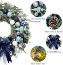 Valery Madelyn 24'' Pre-Lit Christmas Wreath for Front Door with Light, Collapsible Lighted Outdoor Christmas Wreath with Silvery Blue Xmas Balls Ribbons for Home Porch Fireplace Window Holiday Decor — 3