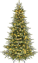 Yaheetech 7.5ft Pre-lit Aspen Fir Artificial Christmas Tree with 550 Warm White LED Lights Full Prelighted Xmas Tree w/1128 Branch Tips & Foldable Stand for Home Holiday Decor, Green — 1