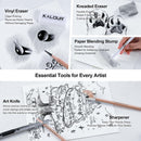 KALOUR 28 Pro Sketching Drawing Pencils Set – 14 Graphite Pencils (14B–5H), Charcoal Pencils, Erasers, Sharpener & Stumps – Complete Art Kit for Artists & Beginner — 6