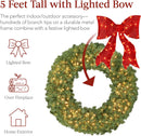Best Choice Products 60in Large Artificial Pre-Lit Fir Christmas Wreath Holiday Accent Decoration for Door, Mantel w/Red Lighted Bow, 375 LED Lights, 930 PVC Tips, Power Plug-in — 3