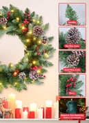 24 Inch Pre-Lit Artificial Christmas Wreath for Front Door, Window, or Mantel, Christmas Wreath with 50 LED Lights Needles Branches Red Berry Big Pine Cones Indoor/Outdoor Holiday Decor — 3