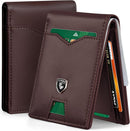 GSOIAX Slim Wallet for Men Rfid Blocking Leather Bifold Front Pocket Carbon Fiber Men's Money Clips Credit Card Holder With Gift Box (Leather Coffee)