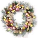 DecorbyHannah 24'' Pre-Lit Christmas Wreath for Front Door with Lights, Large Pink Lighted Christmas Wreaths with Ornaments for Window, Battery Operated Outdoor Xmas Wreath for Winter Holiday Decor — 1
