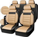 CAR PASS Leather Seat Covers Full Set Universal Water Resistant 3D Foam Back Support, Luxury Comfort Automotive 5 Seat Covers All Season Fit for SUV,Sedan,Van, Airbag Compatible Elegance(Beige Black) — 1